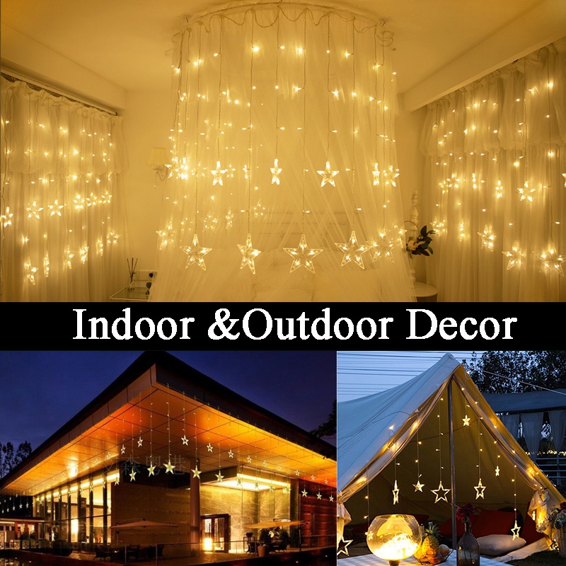 2025 lampu ramadhan 4 meter lampu hias natal lampu kelap kelip lampu tirai bintang bulan waterproof lampu kamar aesthetic lampu hias kamar with eu plug