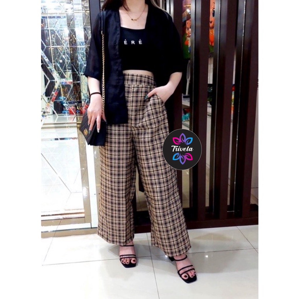 TRV KULOT ZEBRA / KULOT ANIMAL MUAT S-XXL TIDAK LUNTUR / Korean Long Pants/Celana Culottes Abstrak C909-KULOT HD COKLAT