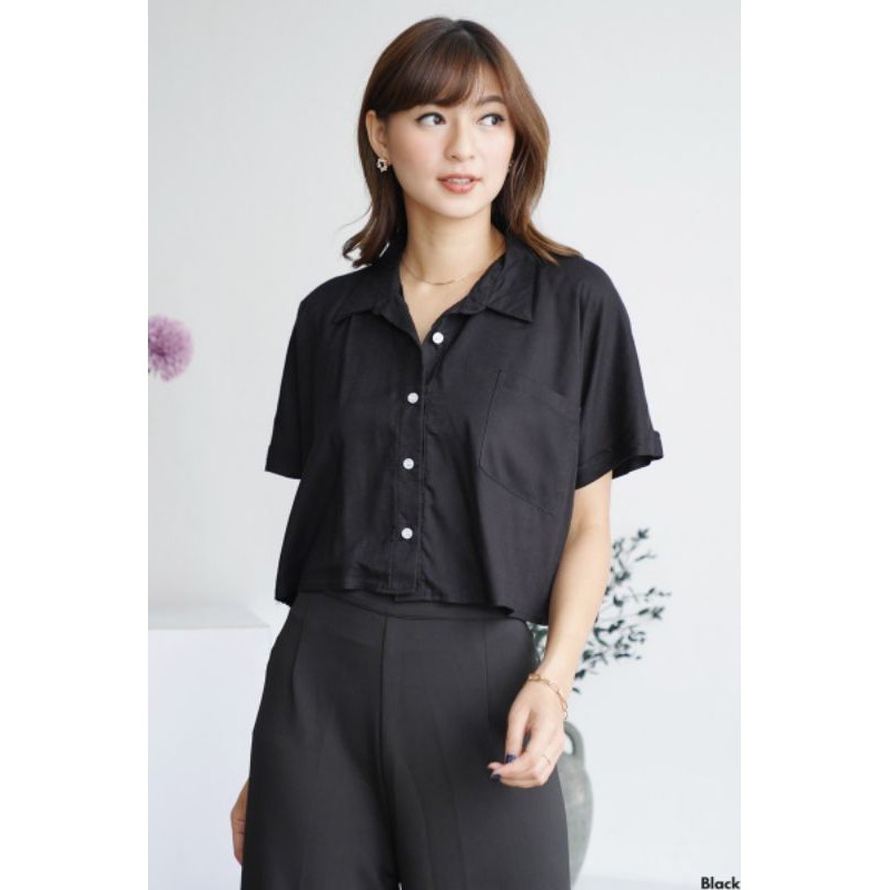 Oversized Rayon Crop Top Kemeja Wanita Casual Big Size Jumbo Polos Lengan Pendek-4