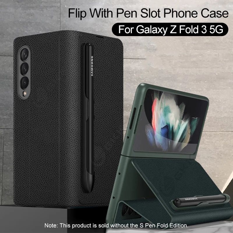 Original Soft Flip Case Samsung Galaxy Z Fold 3 Fold3 5G Presisi GKK With Slot Pen Luxury Leather Co