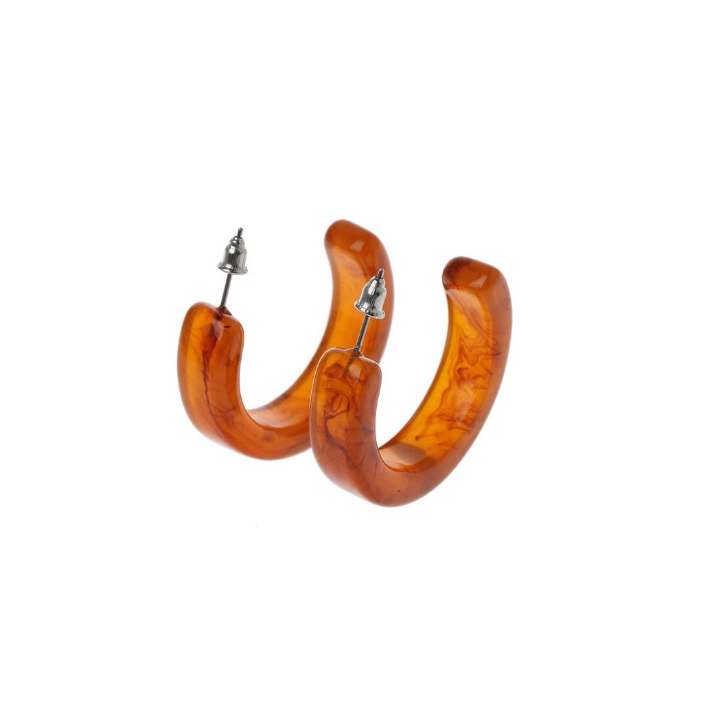 

Kg The Label | Acrylic Marble Resin Round Hoop Earrings - Brown