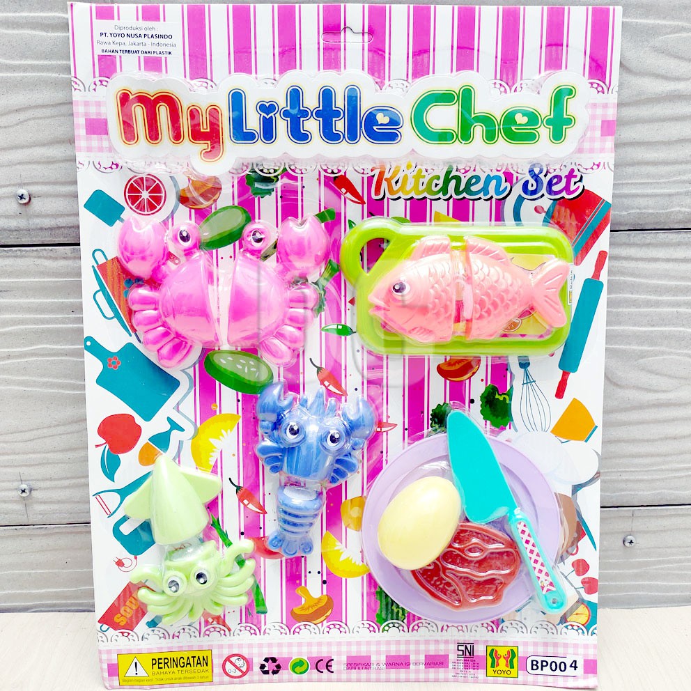 My Little Chef Kitchen Set Mainan Masak masakan Ikan Kepiting Cumi Potong Telur Pisau Talenan