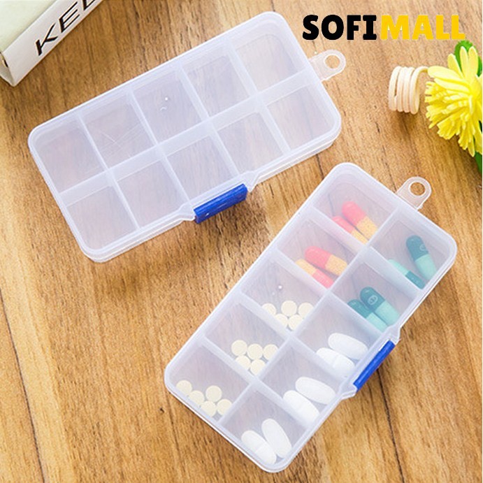 Sofimall Kotak Obat 10 Sekat Tablet Tempat Penyimpanan Aksesoris Perhiasan Jewelry Box Storage Manik