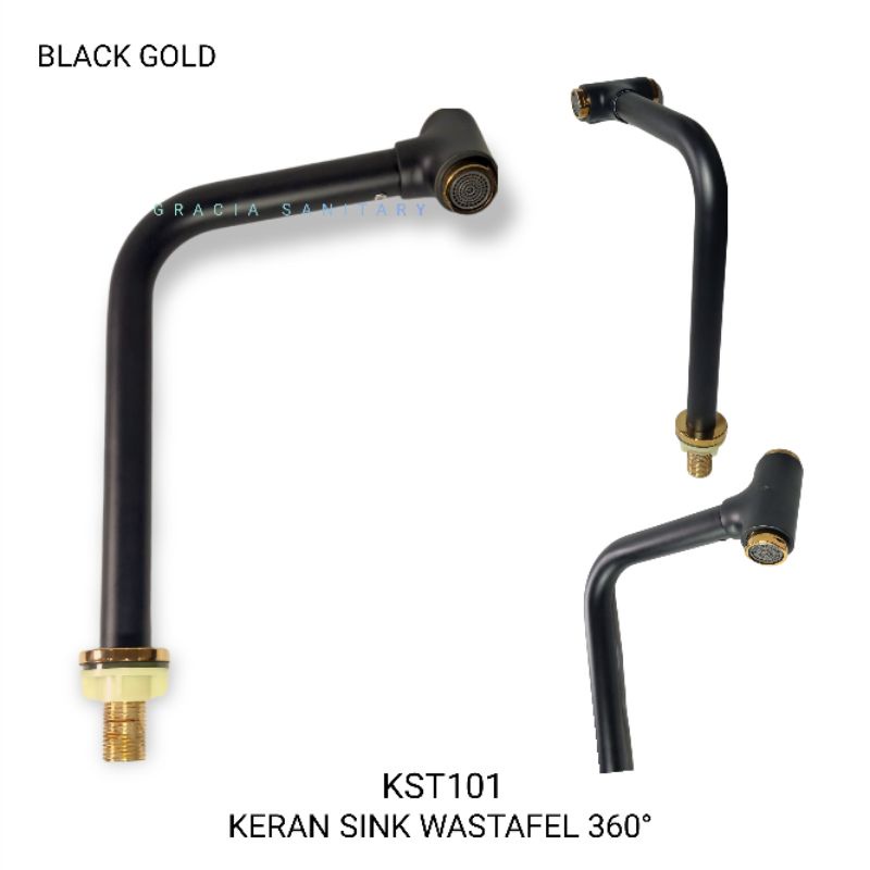 Kran Wastafel Black Gold 360° Diputar / Kran Air 1/2 inch Wastafel Kuningan Serie Black Gold