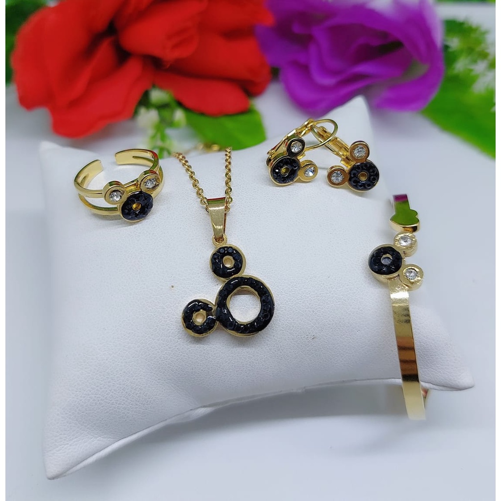 Titanium set anak perhiasan fashion (gelang,kalung,anting,cincin) S025