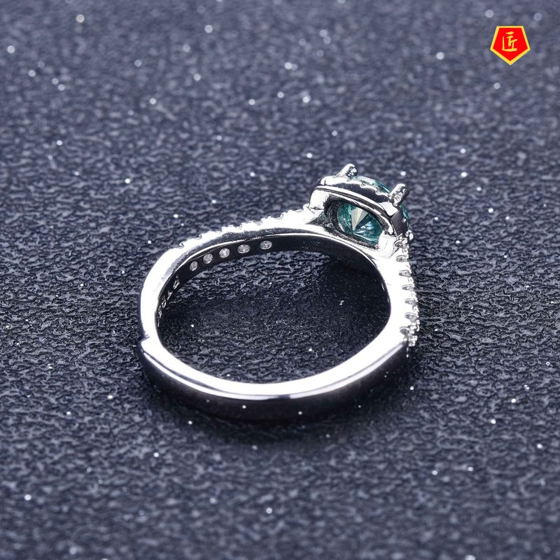 [Ready Stock]Classic Carat Blue Green Moissanite Ring