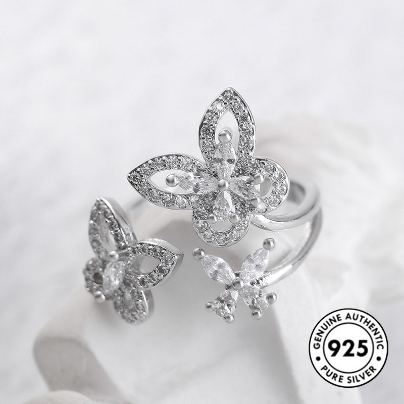 Cincin Sterling Silver 925 Desain Kupu-Kupu Hias Berlian Imitasi Elegan Untuk Wanita Butterfly