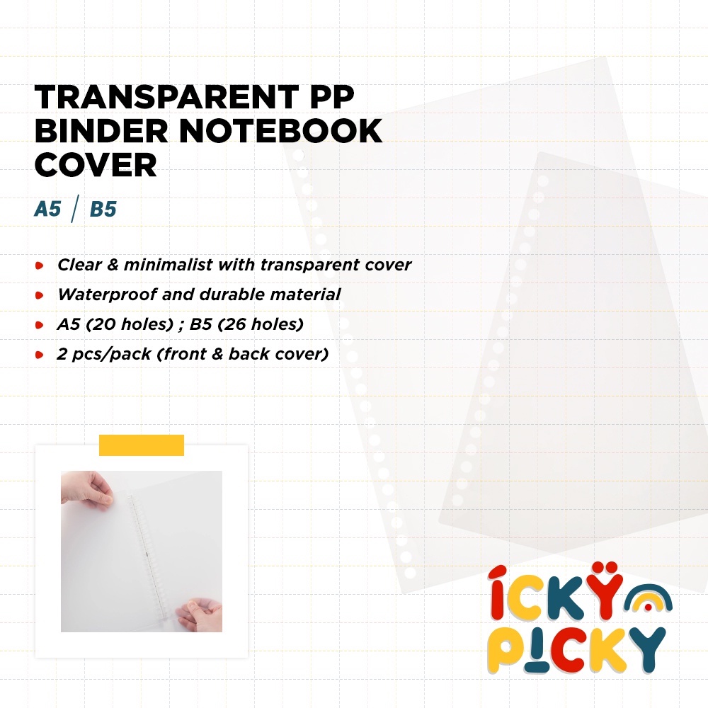 

[ickypicky] Sampul Binder Transparan A5 B5 (2 pcs) + FREE Loose Leaf | Transparent PP Binder Notebook Cover