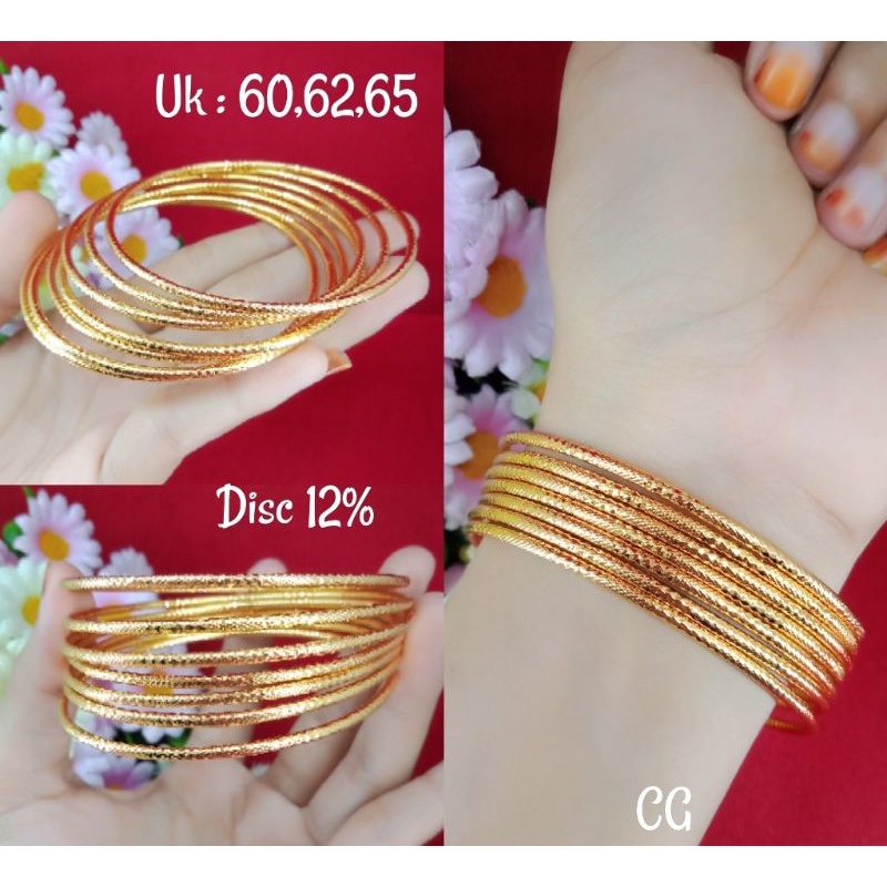 Gelang dewasa emas muda gelang keroncong set 7 emas muda kadar emas 35% anti alergi aksesoris perhia