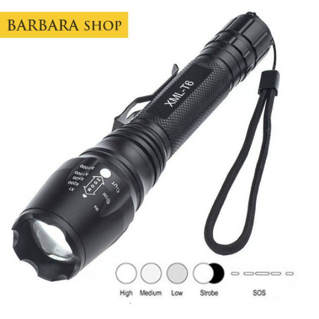 Senter LED Police Swat Taffware Zoom SOS Cree XM-L T6 3800 Lumens Super Terang Paket 2Batrai 3