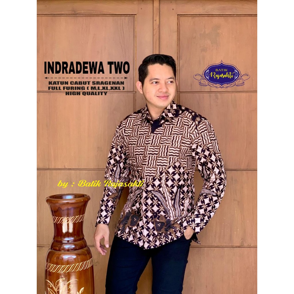 INDRADEWA TWO Kemeja Batik Pria Lengan Panjang Katun Halus FULL FURING Rajasakti