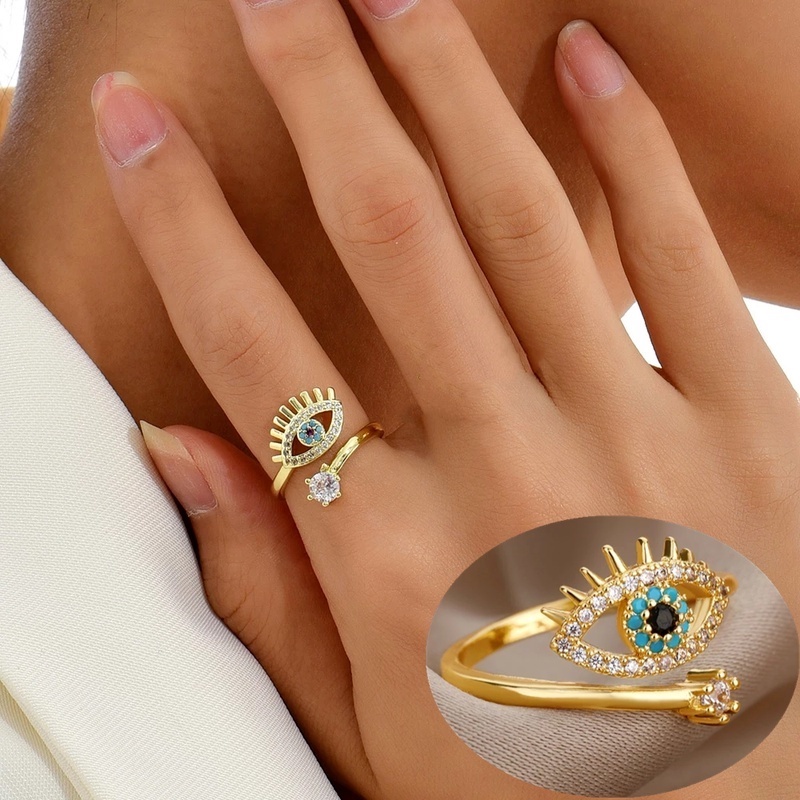 Cincin Model Terbuka Adjustable Desain Mata Iblis 3 Warna Untuk Wanita
