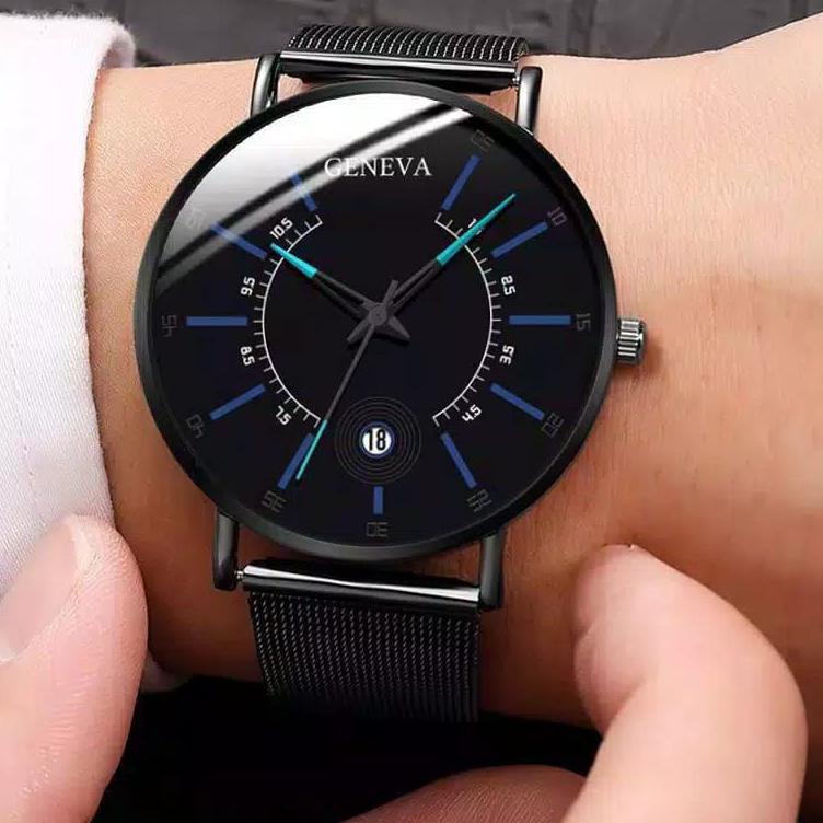 COD Jam Tangan Quartz Bisnis Minimalis Mewah Ultra Tipis Strap Mesh Stainless Steel elegan Untuk Pri