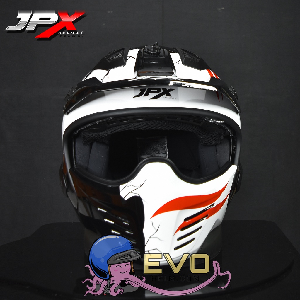 HELM JPX MX726R MOTIF R-03 WOLF SUPERBLACK ORIGINAL JPX MX 726R - ONGKIR TERMURAH 2KG