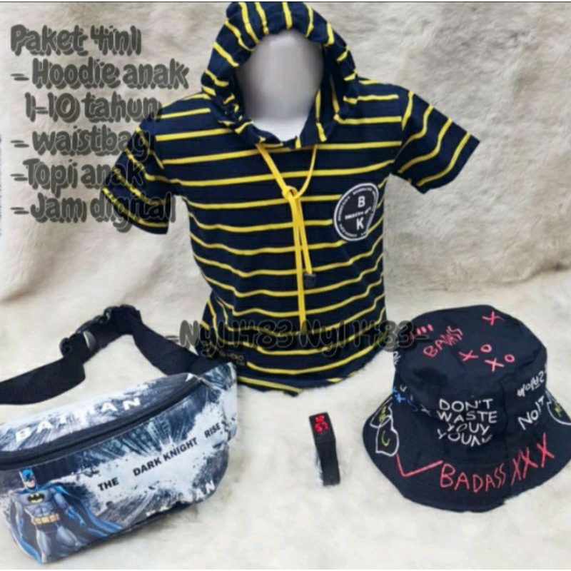 Kaos Hoodie salur anak kaos kupluk 4in1 bucket badas