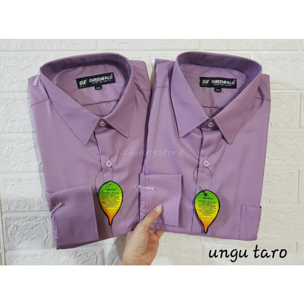 KEMEJA PRIA GREENFALO - KEMEJA POLOS LENGAN PANJANG PRIA WARNA UNGU TARO