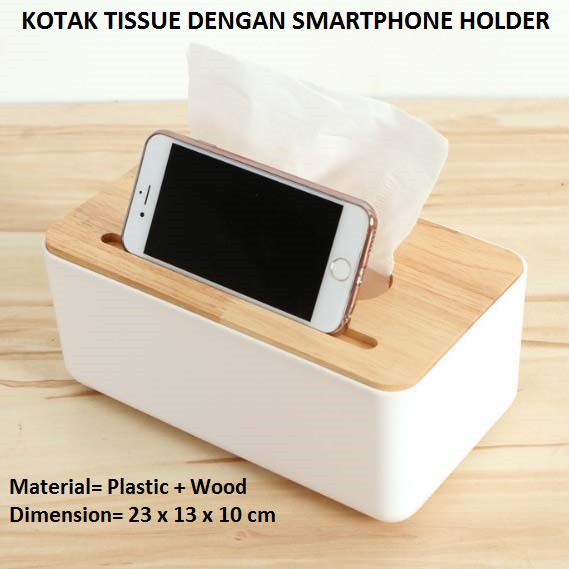 Kotak Tisu Kayu dengan Smartphone Holder Mobile and Tissue Box - SV6491