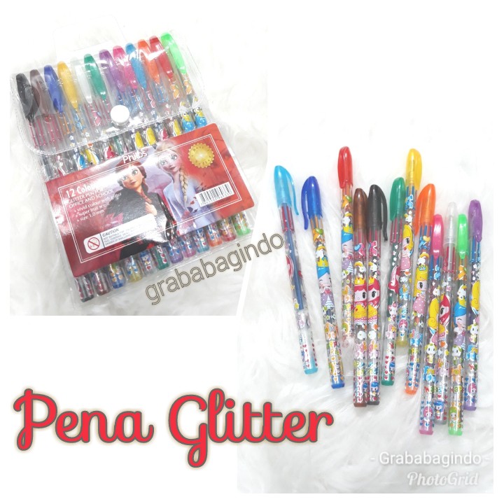 

1 SET PEN GLITER 12 PCS PENANDA STABILO 12 PCS PULPEN GEL GLITTER WARNA / BOLPOINT GLITER WARNA WARNI