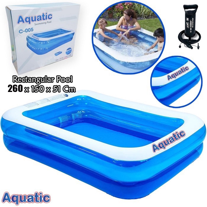 Bestway AQUATIC Kolam Renang Anak dan Keluarga Biru Rectangle 54006 + Pompa Angin + Lem