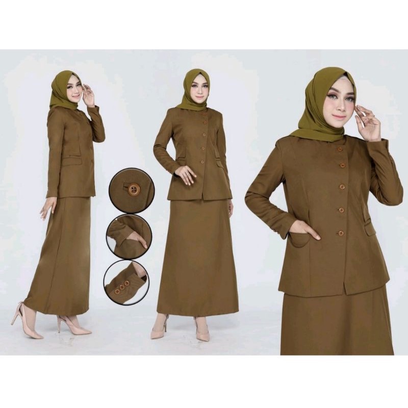 Setelan Seragam Pemda Tua Rok A Seragam PDH PNS Pemda Wanita Baju Dinas PNS Pemda Khaki Tua Baju PDH rok A Blazer Pemda Aceh Blazer Dinas PNS Guru Seragam Kerja Pemda Tua Blazer Pemda Tua Pemda Aceh ASN Guru PDH