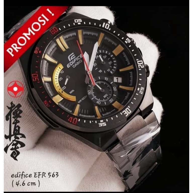 Jam Tangan Pria Merk Casio Edifice Type Efr-563 Black Gold Original Bm Free Box