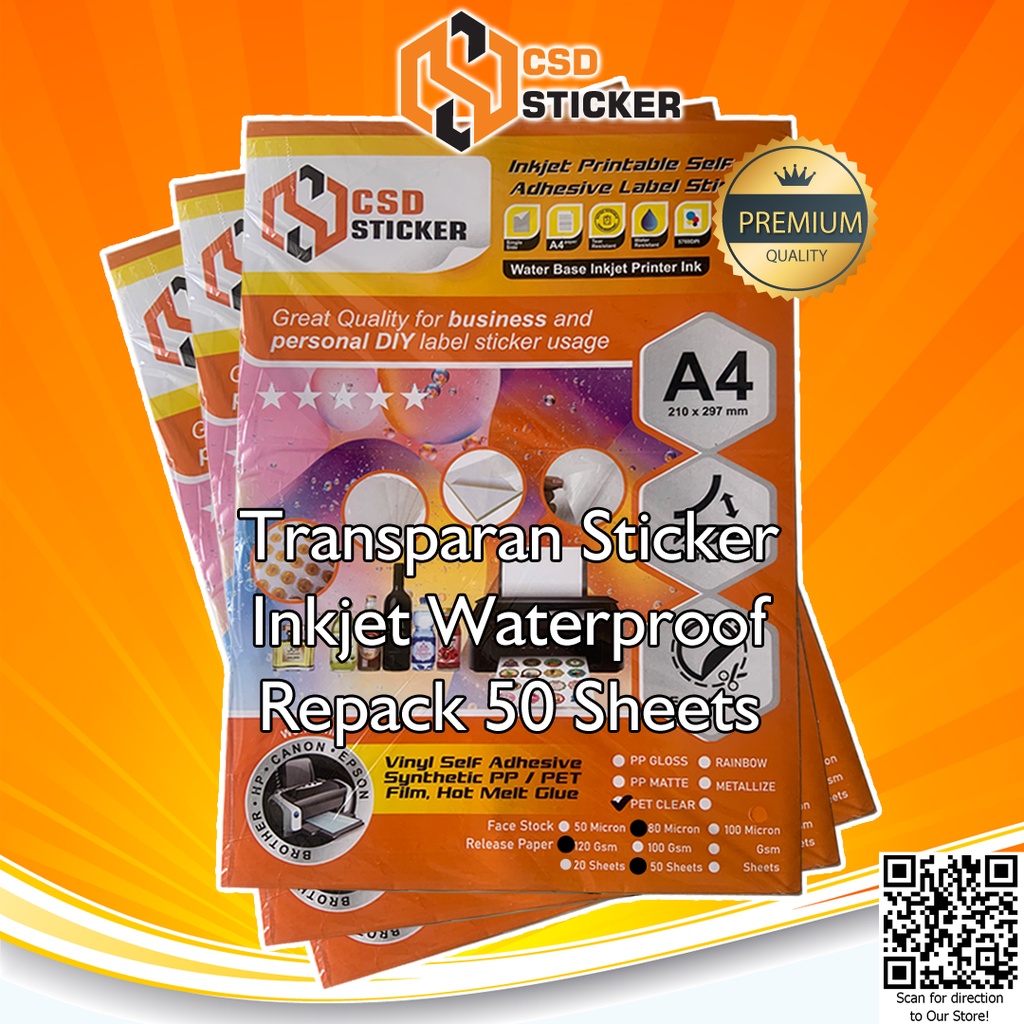 CSD Sticker Vinyl Print Inkjet A4 Waterproof Stiker Plastik Anti Air Repack 50