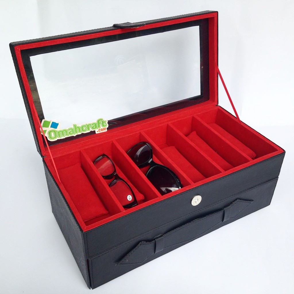kotak Tempat Kacamata isi 12 HITAM MERAH / Box Kacamata / Glass Box