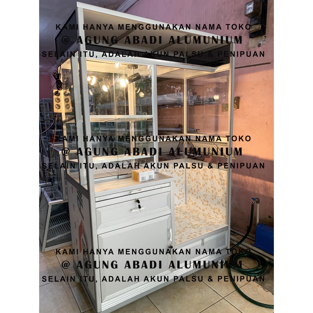 Etalase / Gerobak Alumunium Dagang Gorengan / Ayam Fried Chicken 120cm