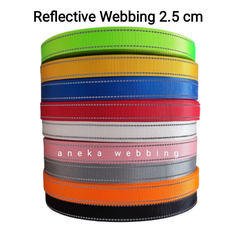 Webbing Nylon Reflektif 2.5 cm, 2 cm, 1.5 cm (meteran)