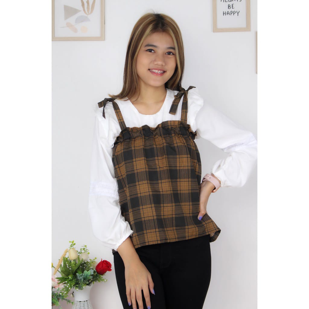 EF - Tanktop Apparel Tali Hits - Baju Luaran Wanita Hijab Motif Kotak - Hitam Vandeth