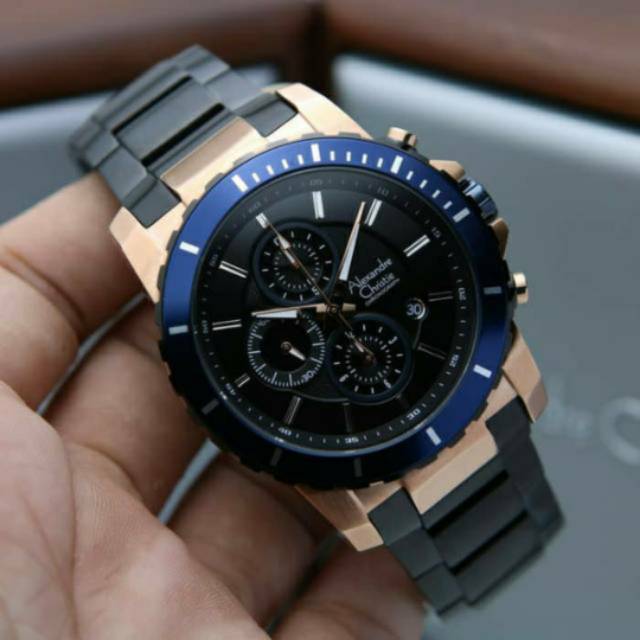 Jam Tangan Alexandre Christie tipe 6141 warna biru rosegold