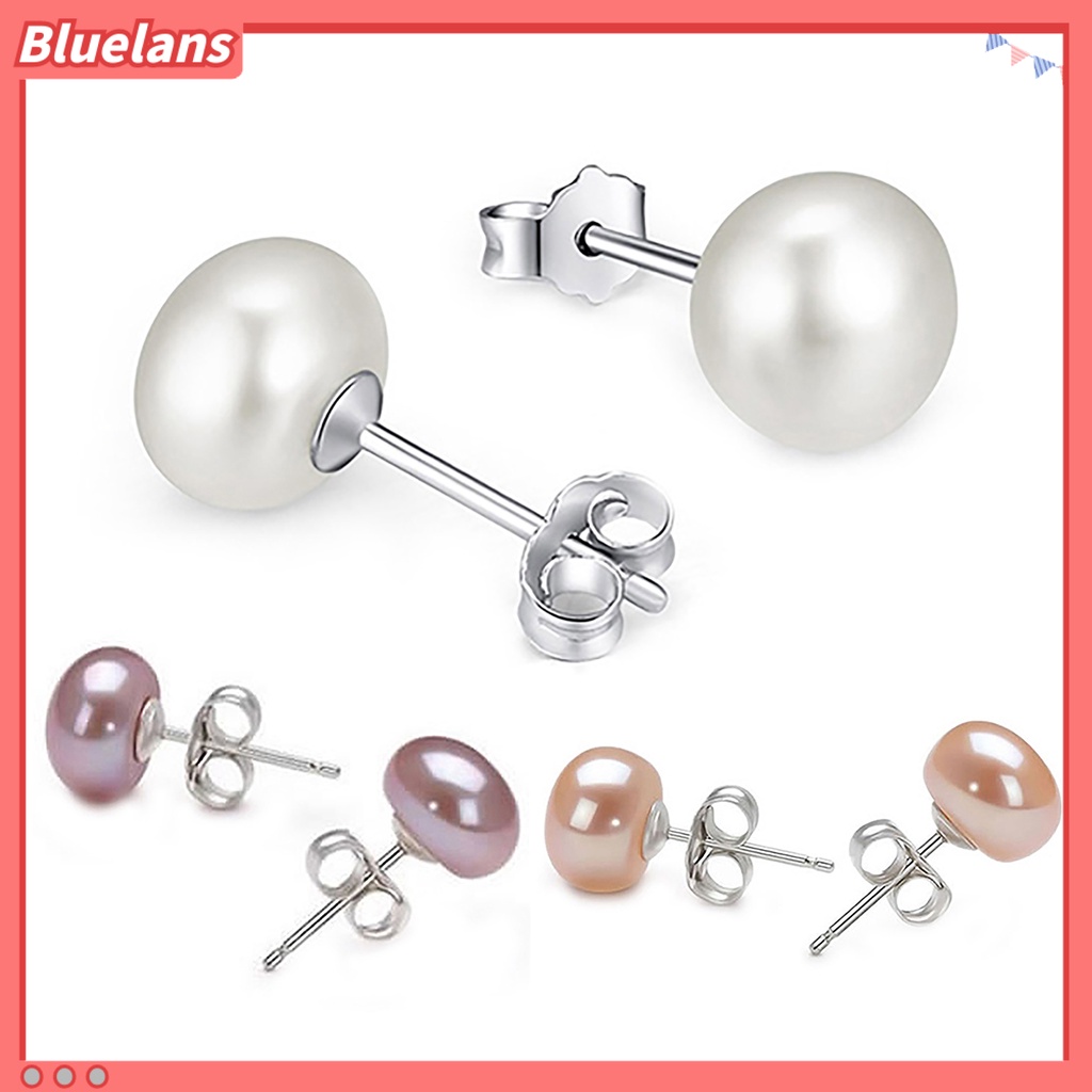 Bluelans Anting Stud Desain Mutiara Tiruan Bahan Alloy Lapis Silver Tahan Lama Gaya Klasik Untuk Wanita