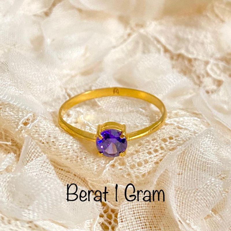 Cincin Emas Muda Dewasa Solitare Ungu 1 Gram