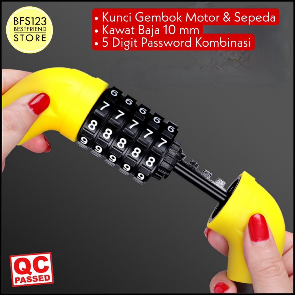 Kunci Gembok Motor Sepeda Kawat Baja 10 mm Lock Waterproof 5 Digit Password