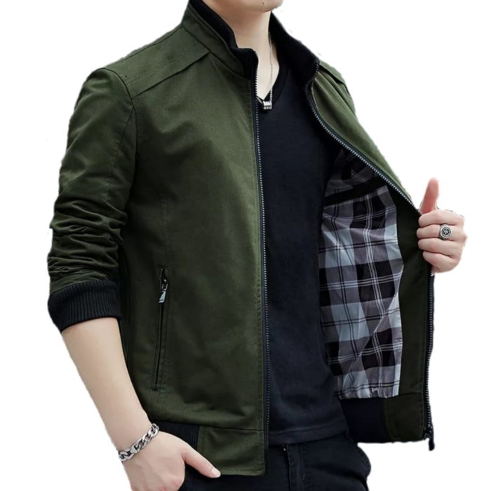 jaket pria kain katun terbaru - Hijau, XS(W7J7) Jaket Pria Boomber Jaket Pria Jumbo Premium Jaket Pr