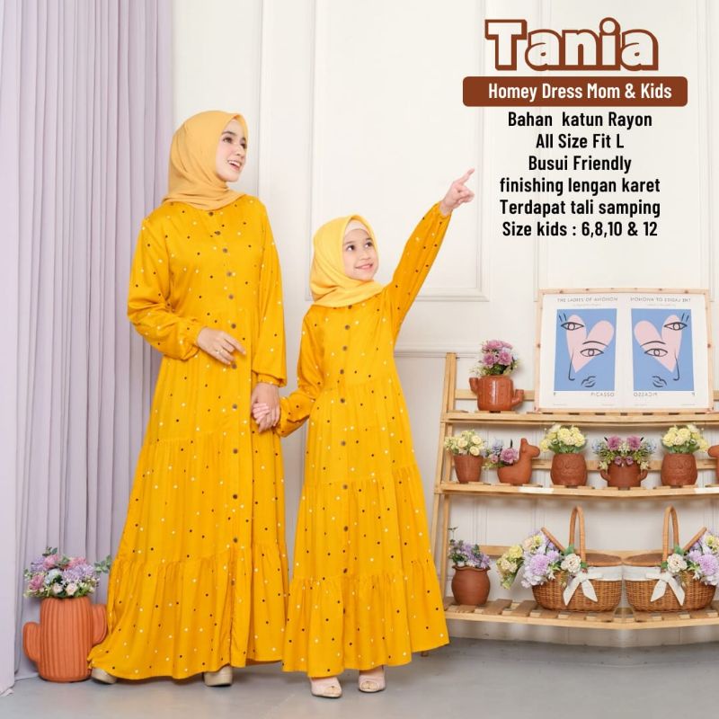 Gamis Couple Mom and Kids Homey Dress Dewasa Gamis Anak Polka Tania Bahan Katun Rayon premium Nyaman Dipakai | Bisa Cod