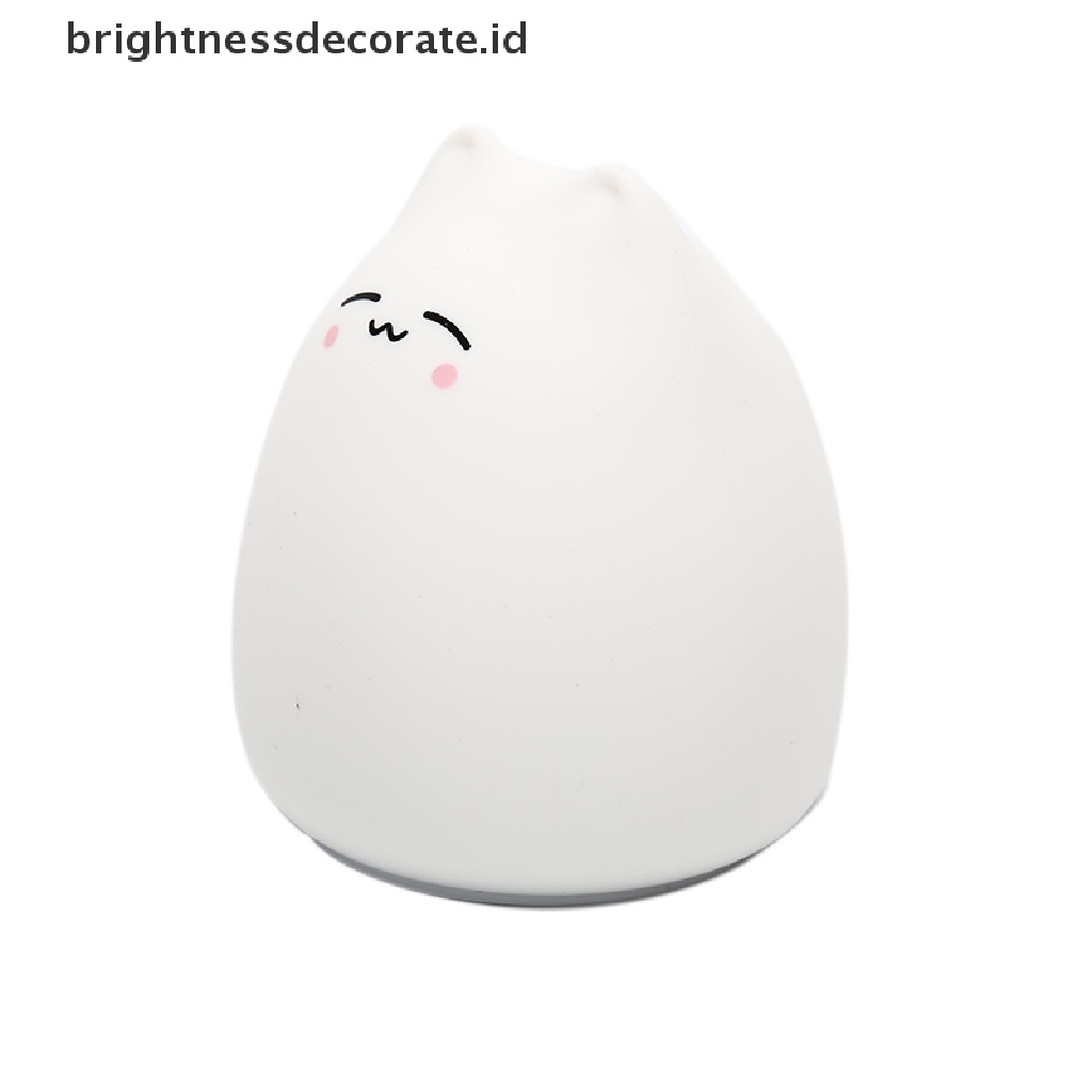 Lampu Malam LED 7 Warna Bentuk Kucing Bahan Silikon Dengan Sensor Sentuh Untuk Anak