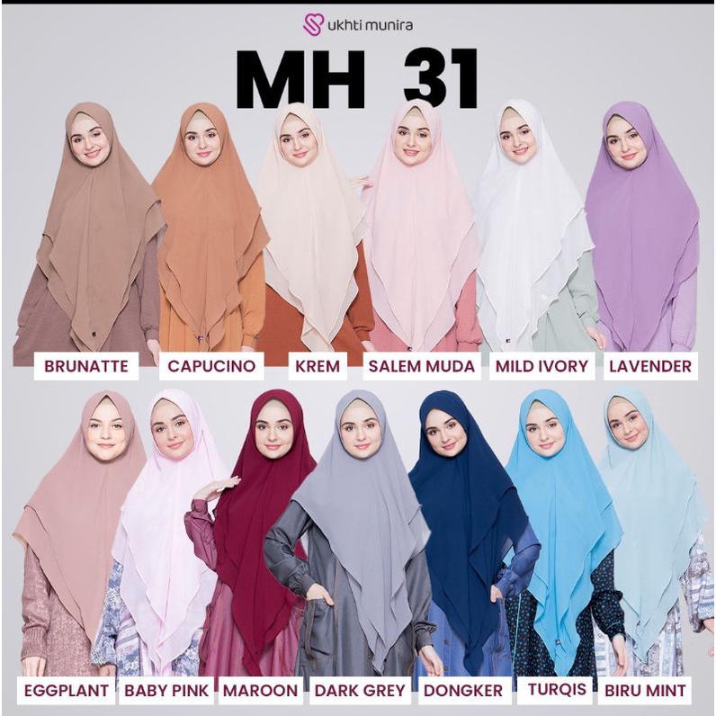 Khimar Terbaru Munira MH 31 Doubel Layer Pet antem Motif Polos Ceruty Adem Jilbab Instan Kekinian Be