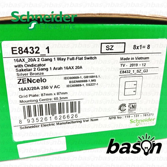 SCHNEIDER ZENcelo 2 Gang 1 Way - Saklar 2 Tombol 1 Arah - Full Flat Switch - Saklar Datar