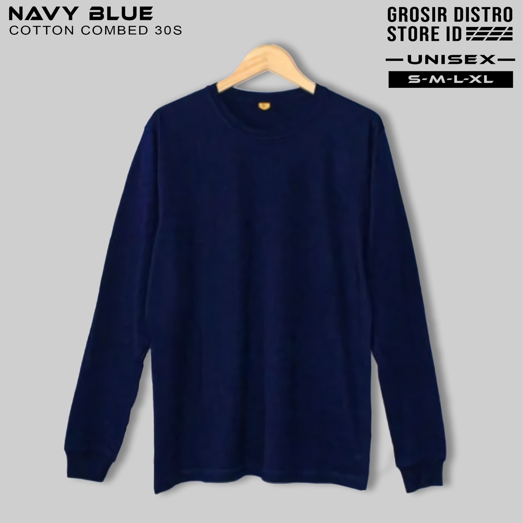 KAOS POLOS COTTON COMBED 30S LENGAN PANJANG NAVY NEVY BIRU TUA RIB PRIA WANITA