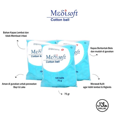 Medisoft Cotton Ball 120 Balls | Biru 75g / Hijau 120g Kapas Bola Kapas Medis Kapas Wajah Kapas Bayi