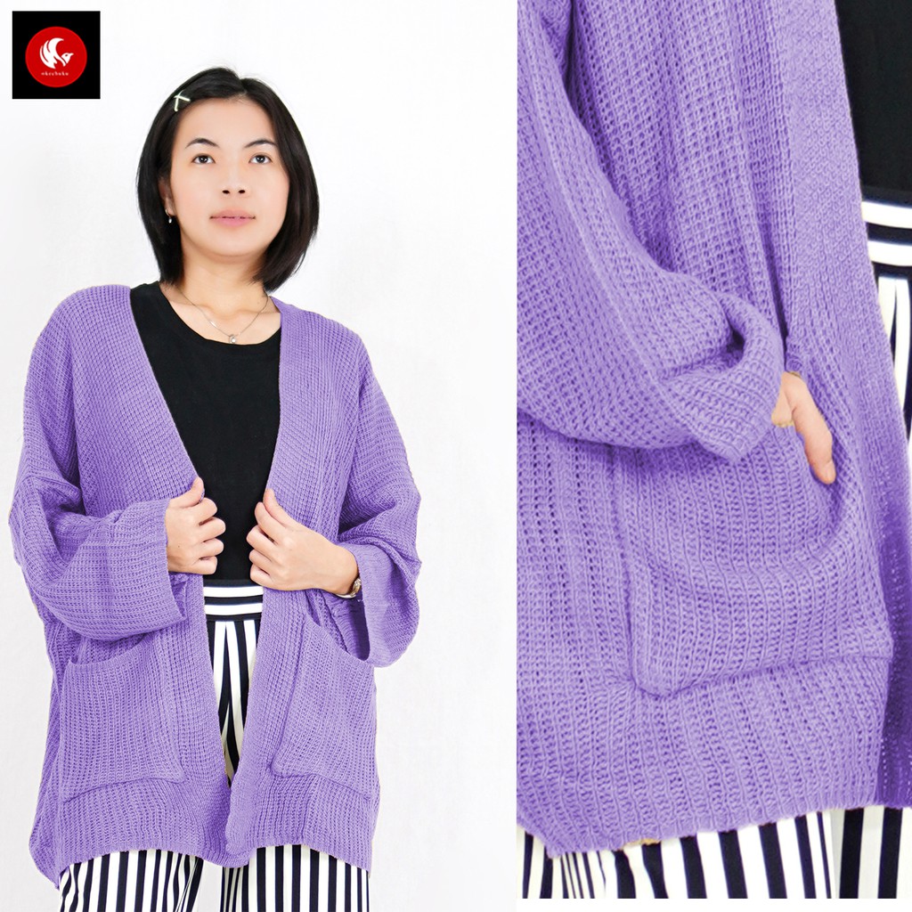 OKECHUKU Oversize Lavella Kardigan Wanita Outer Wanita Cardigan Rajut-Lilac