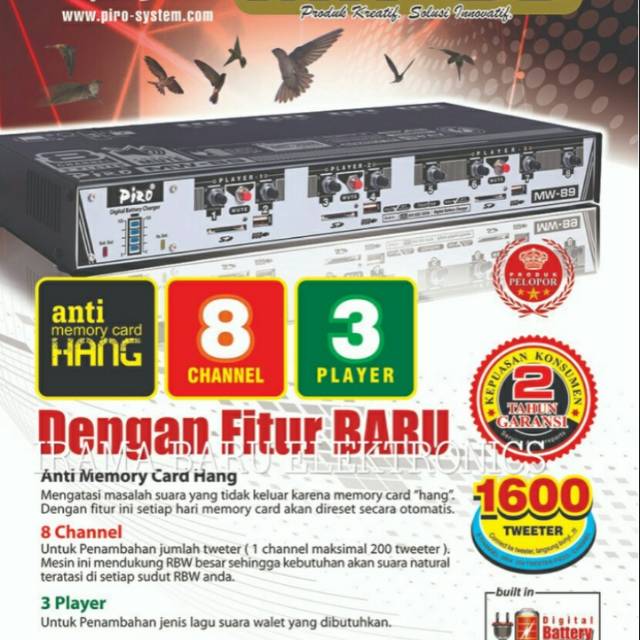 (NON COD) Ampli Walet Piro MW 89 New dengan 3 USB Player dan 8 Channel