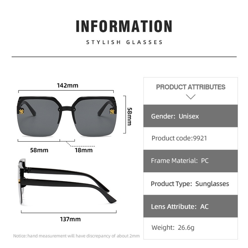Korea Semi Rimless Kacamata Hitam Wanita Fashion Square Frame Oversize