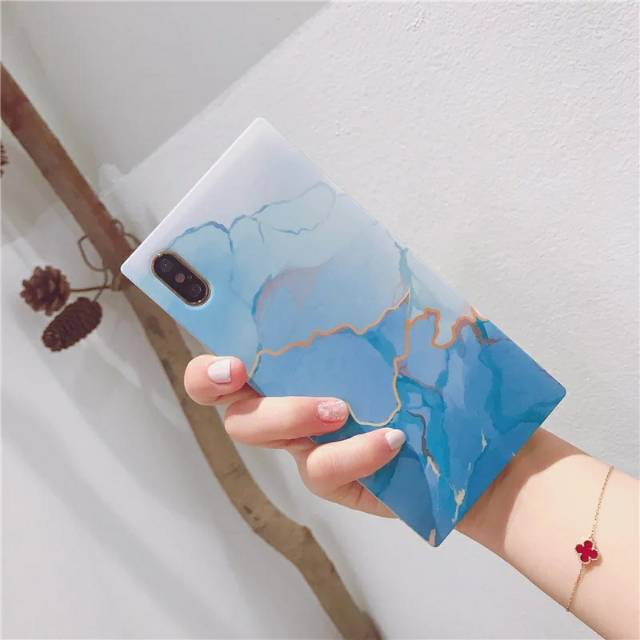 Blue Ice Cracked Marble Cute Square ( Kotak ) Soft Case iPhone 6/6+/6s/6s+/7/7+/8/8+/X/Xs/Xs Max/Xr