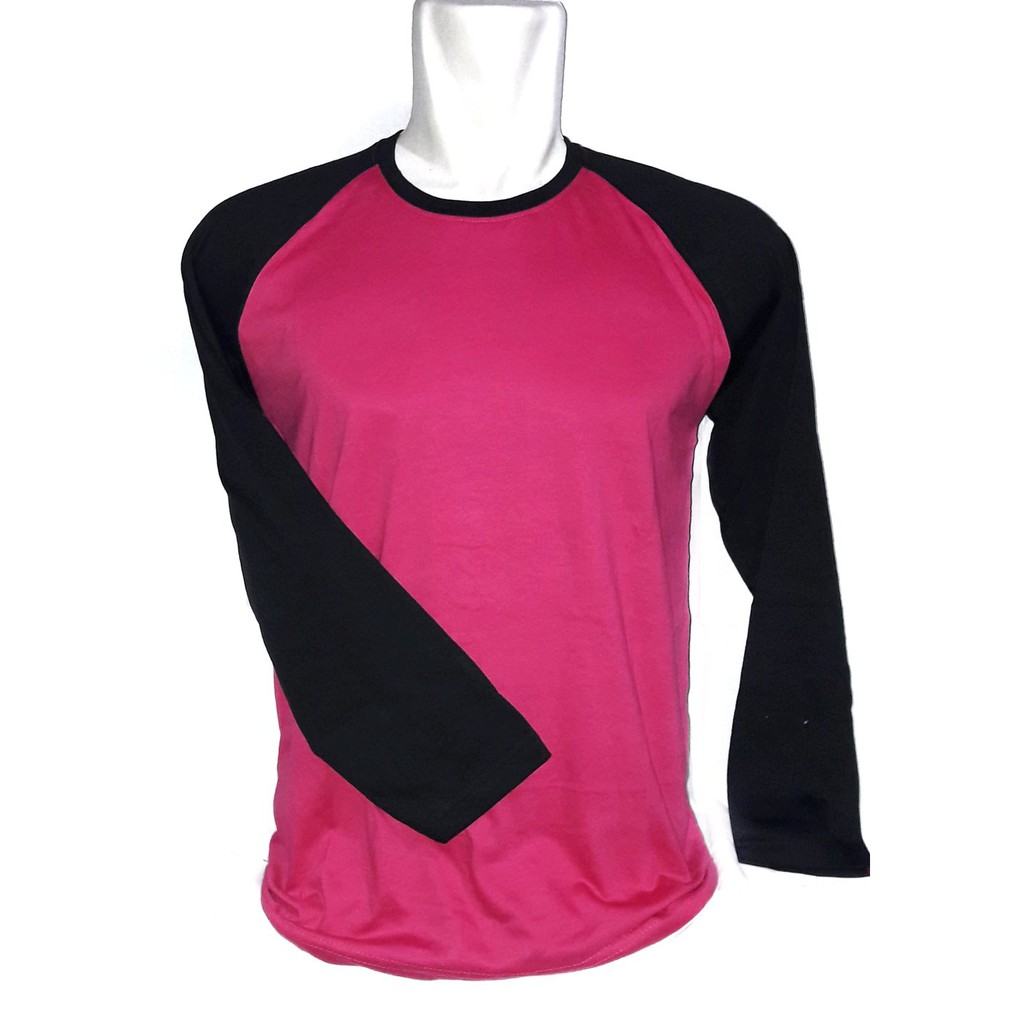 Kaos Reglan Lengan Panjang Warna Pink Fanta-Hitam Terang Pria Dan Wanita