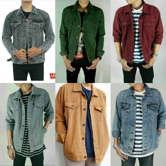 JAKET JEANS LEVIS DENIM COWOK PRIA HIJAU ARMY ABU-ABU MERAH MAROON COKLAT sanwashblack sanwanshblue