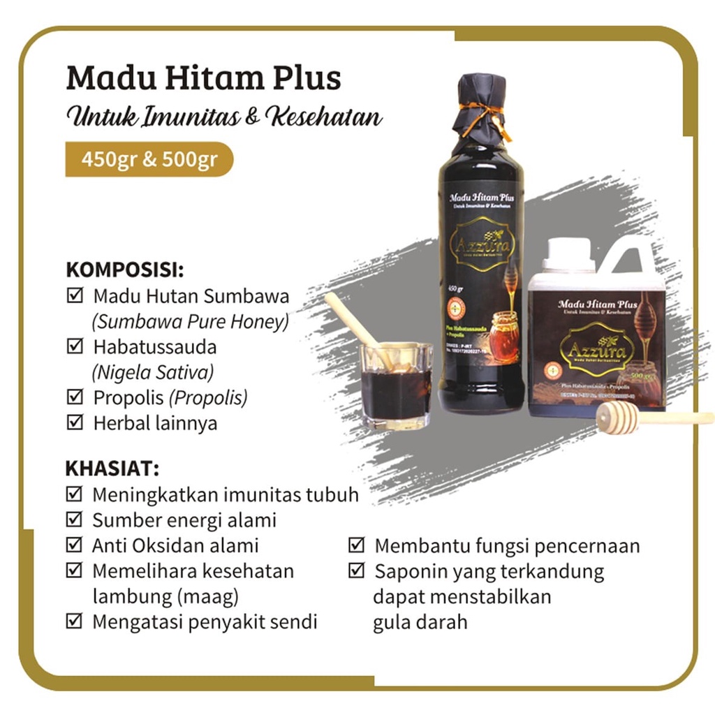 

Madu Hitam Plus Madu Azzura Madu Herbal Madu Kesehatan Propolis Meningkatkan imunitas 500/450gr