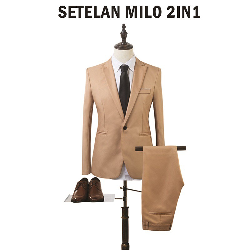 BLAZER SETELAN MILKY MILO SLIMFIT 2IN1 INCLUDE CELANA BAHAN HIGH TWIST NIKAYU