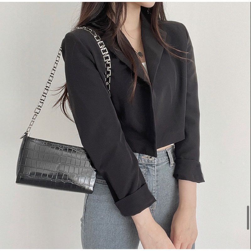 BLAZER WANITA ESSENTIALS CROP BLAZER | BLAZER KOREA | BLAZER OUTER LINEN